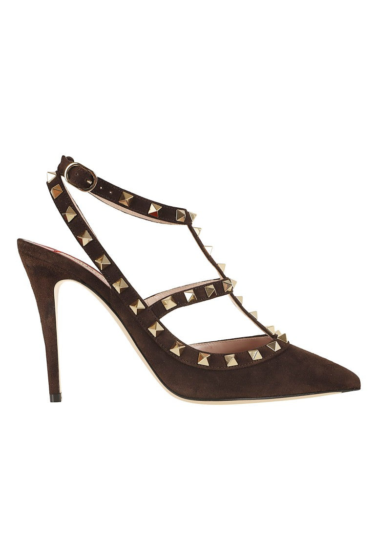 Valentino Garavani Brown Rockstud Caged Suede Pumps