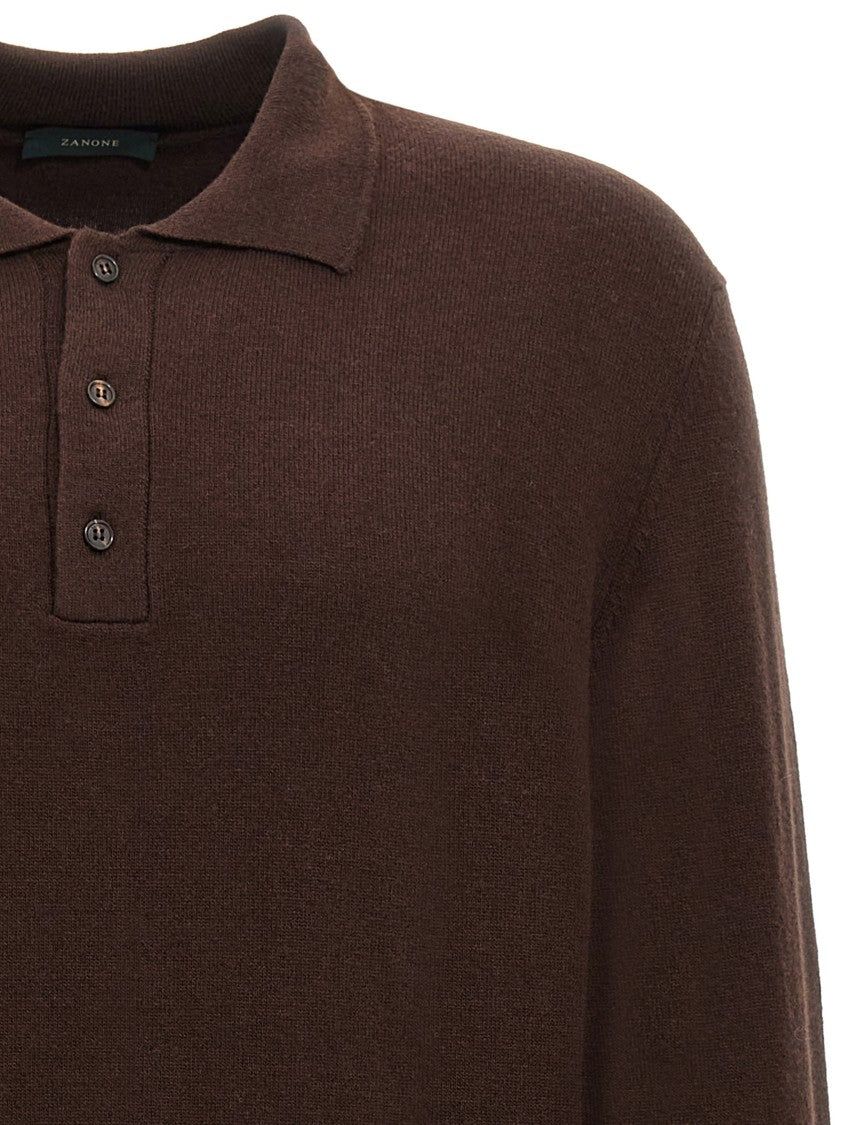 Zanone Cashmere And Virgin Wool Polo Shirt With Classic Collar