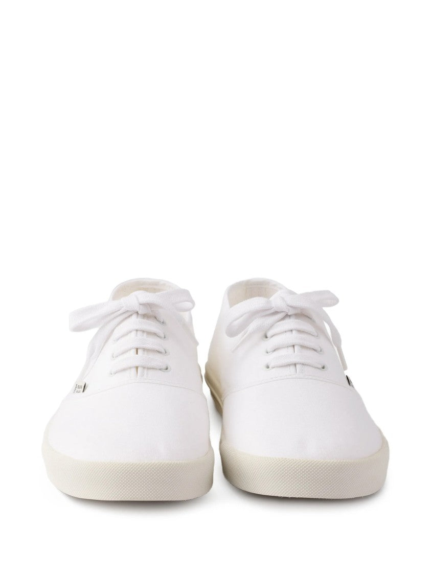Prada White Drill Minimalist Canvas Low-Top Sneakers