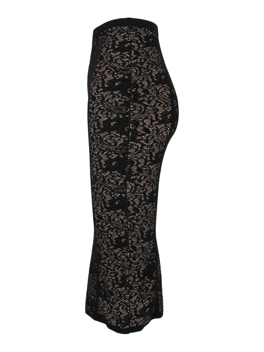 Elisabetta Franchi Black Lace Overlay Fitted Midi Skirt