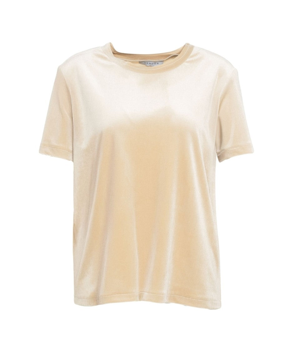 Gender Beige Round Neck T-Shirt With Short Sleeves