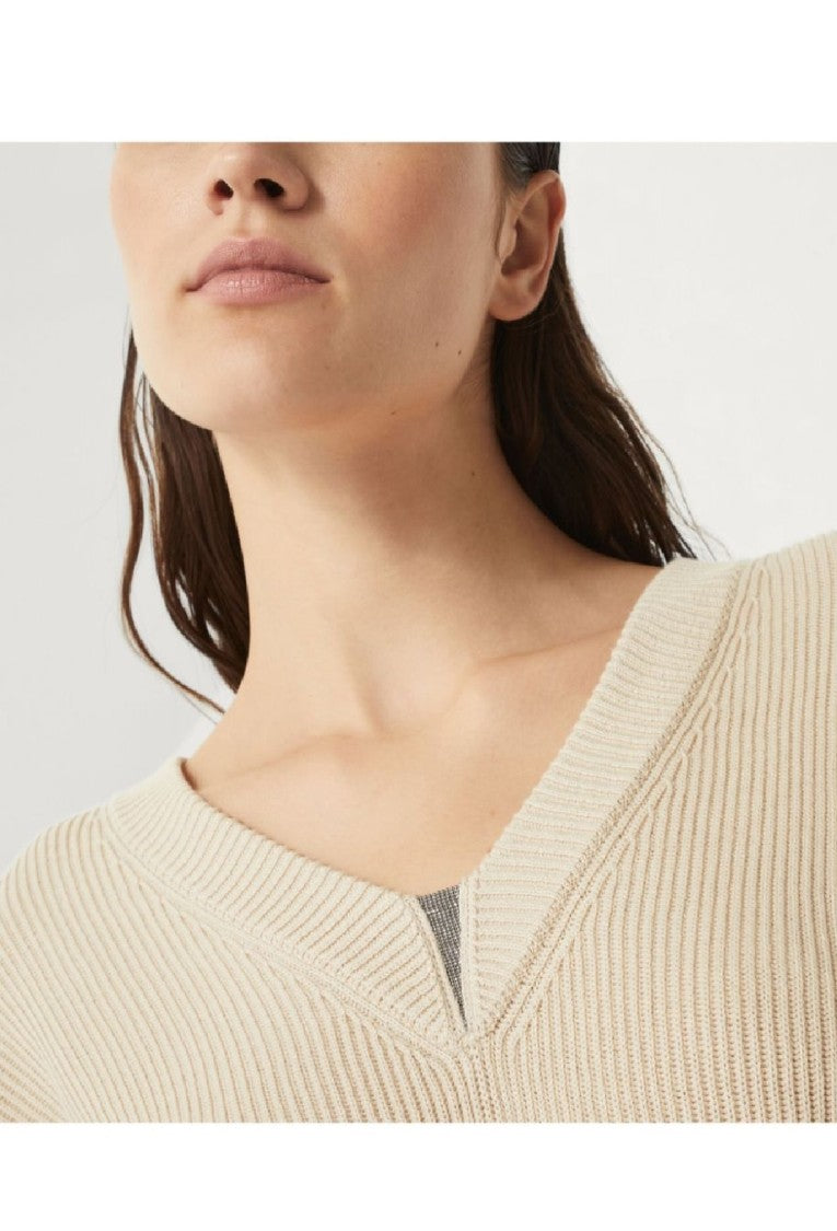 Brunello Cucinelli Relaxed-Fit Sweater With Deep V-Neckline