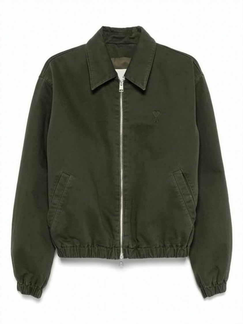 Ami Paris Classic Bomber Jacket With Pointed Collar And Embroidered Logo