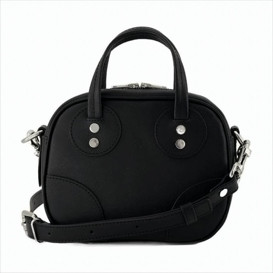 Maison Kitsuné Structured Cowhide Leather Shoulder Bag With Silver-Tone Accents