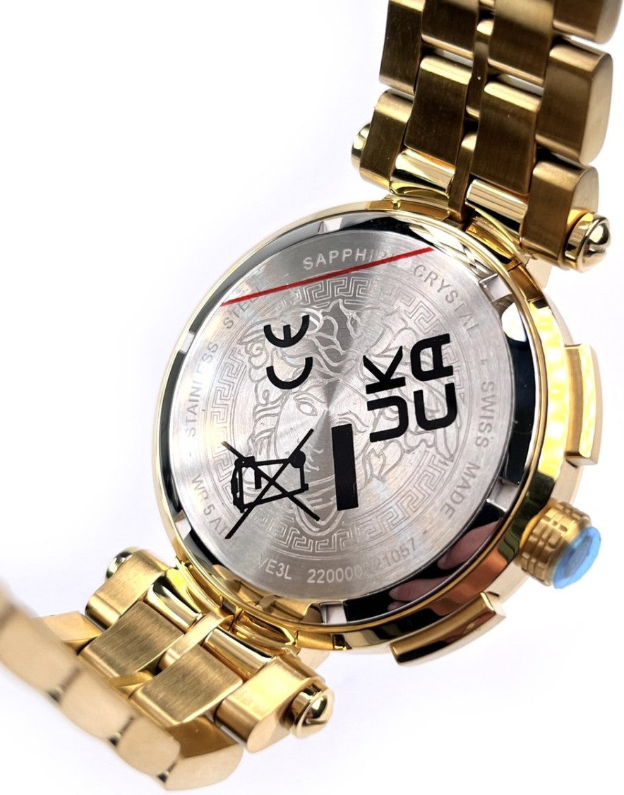 Versace Greca Chrono 45Mm Steel Watch With Gold-Tone Accents