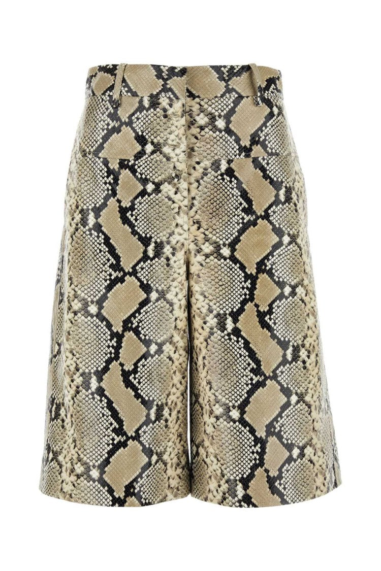 Jil Sander Textured Snake Pattern Printed Leather Bermuda Shorts