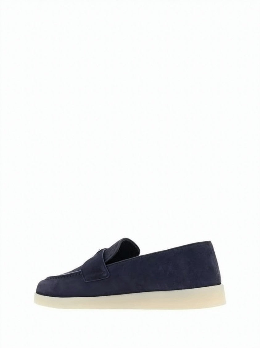 Prada Soft Suede Loafers With Contrasting Sole And Emblem Detail