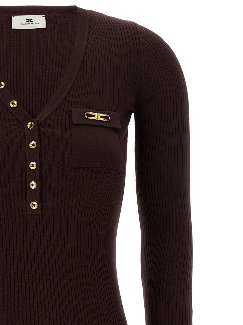 Elisabetta Franchi Silk Blend V-Neck Sweater With Button Detail