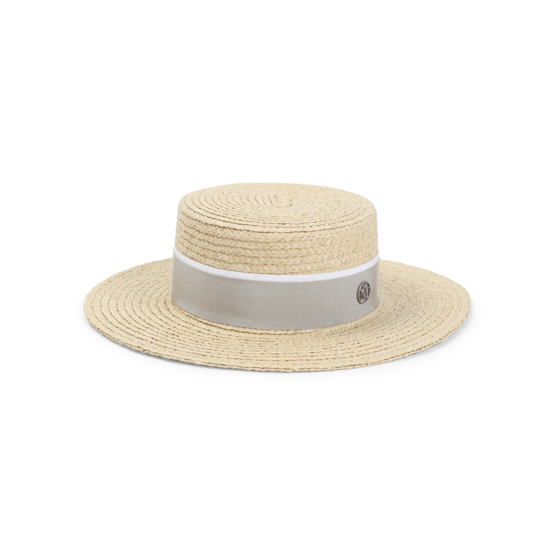 Maison Michel Woven Raffia Hat With Light Beige Fabric Band