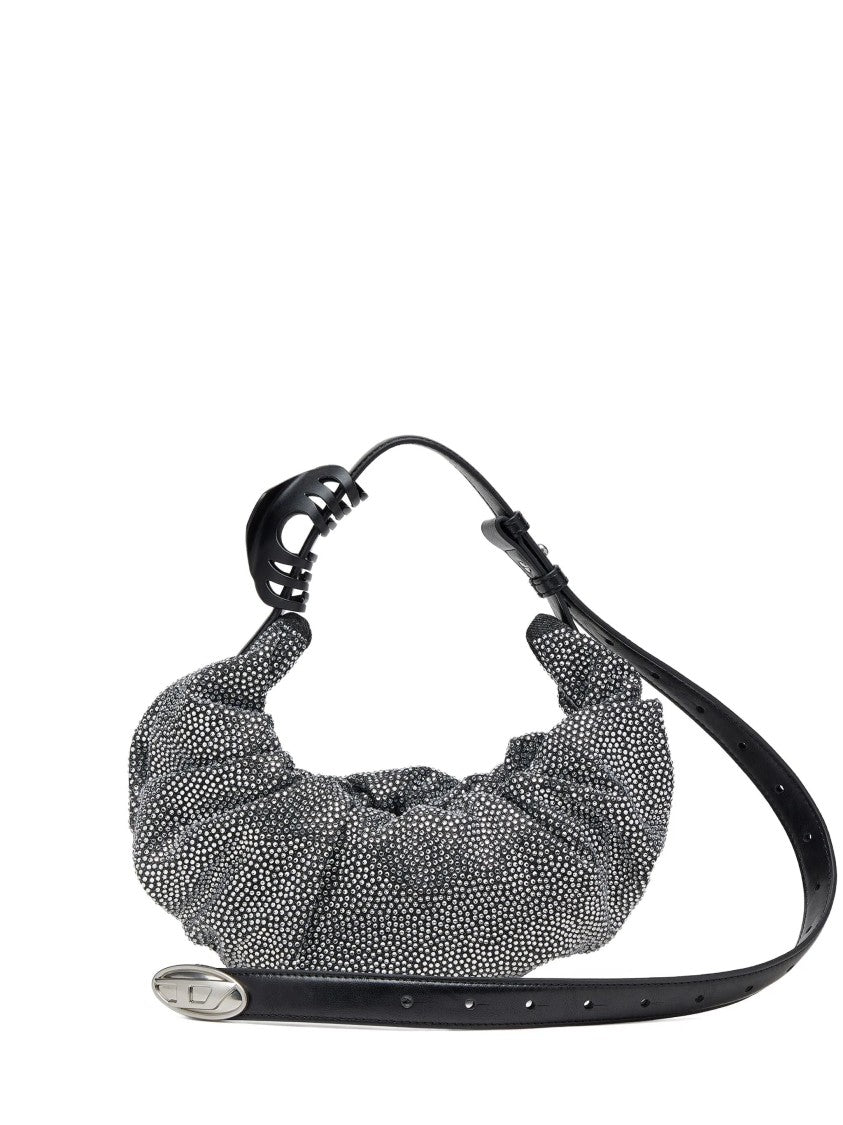 Diesel Ruched Textured Shoulder Bag With Leather Accents