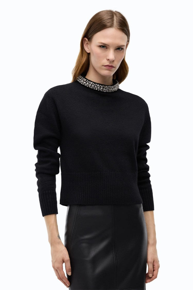 Pinko Black Crystal-Embellished Mock-Neck Sweater