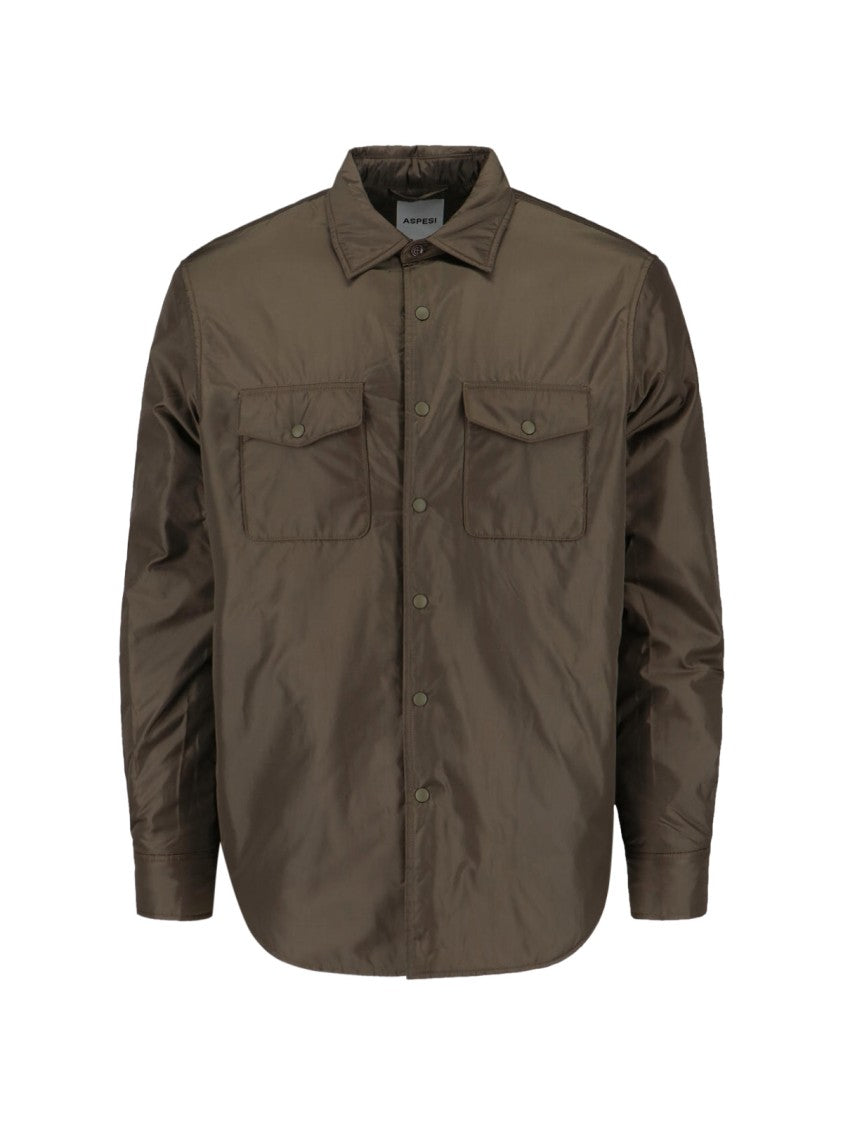Aspesi Nylon Shirt Jacket, Green, Classic Collar