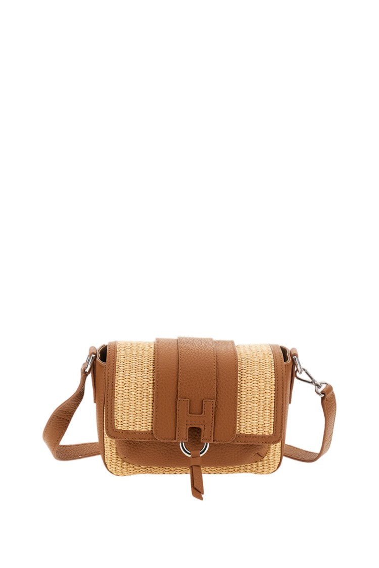 Hogan Brown Beige Hogan H01x Raffia Flap Bag