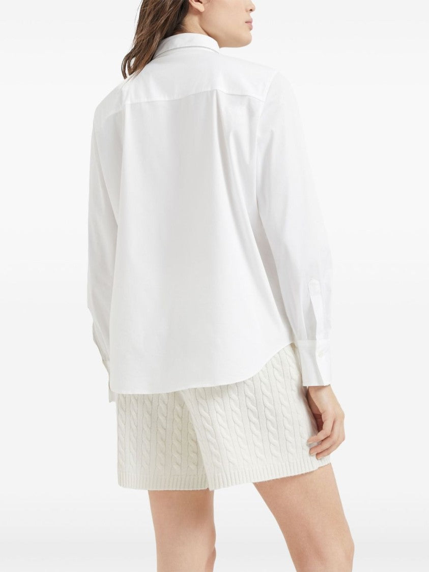 Brunello Cucinelli White Monili Chain Collar Cotton Shirt