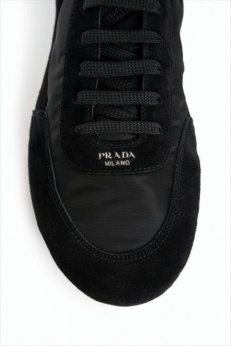 Prada Low-Profile Black Sneakers With Suede Panels