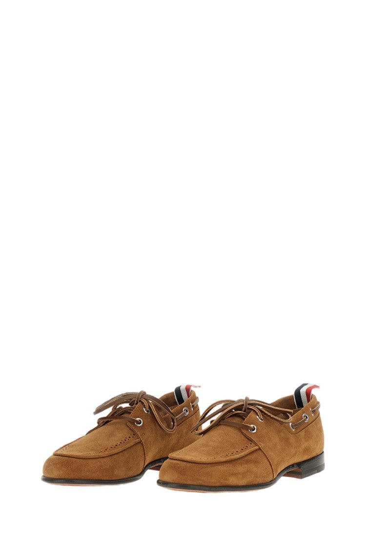 Thom Browne Premium Suede Boat Shoes With 360° Lacing And Grosgrain Detailing