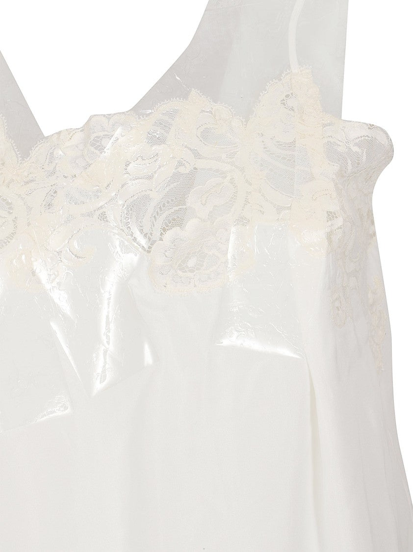Maison Margiela White Silk Slip Dress With Lace Inserts