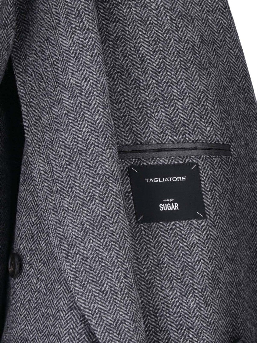 Tagliatore Double-Breasted Grey Virgin Wool Blazer With Classic Notch Lapel