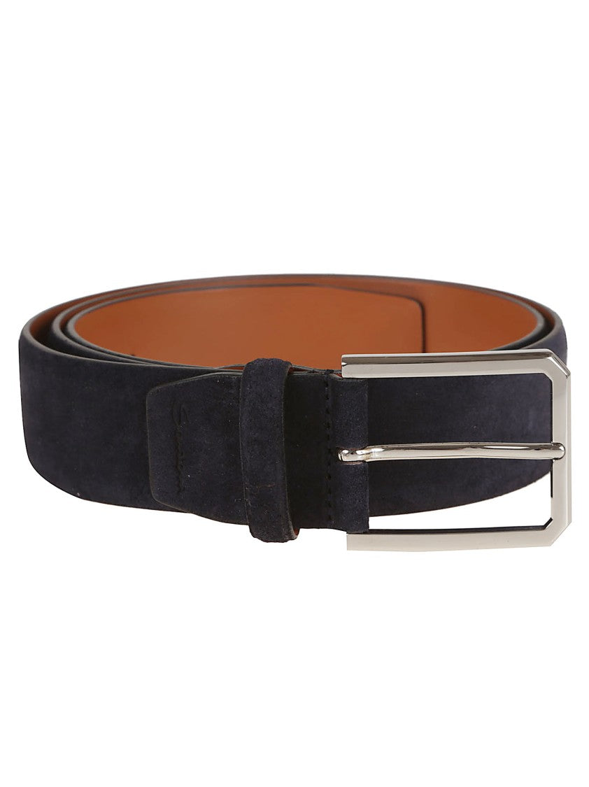 Santoni Soft Suede Belt With Square Metal Buckle
