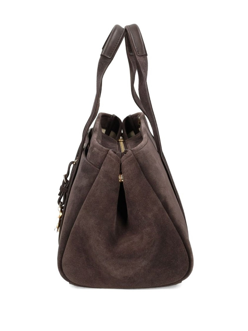 Michael Kors Structured Brown Suede Handbag With Gold Accents