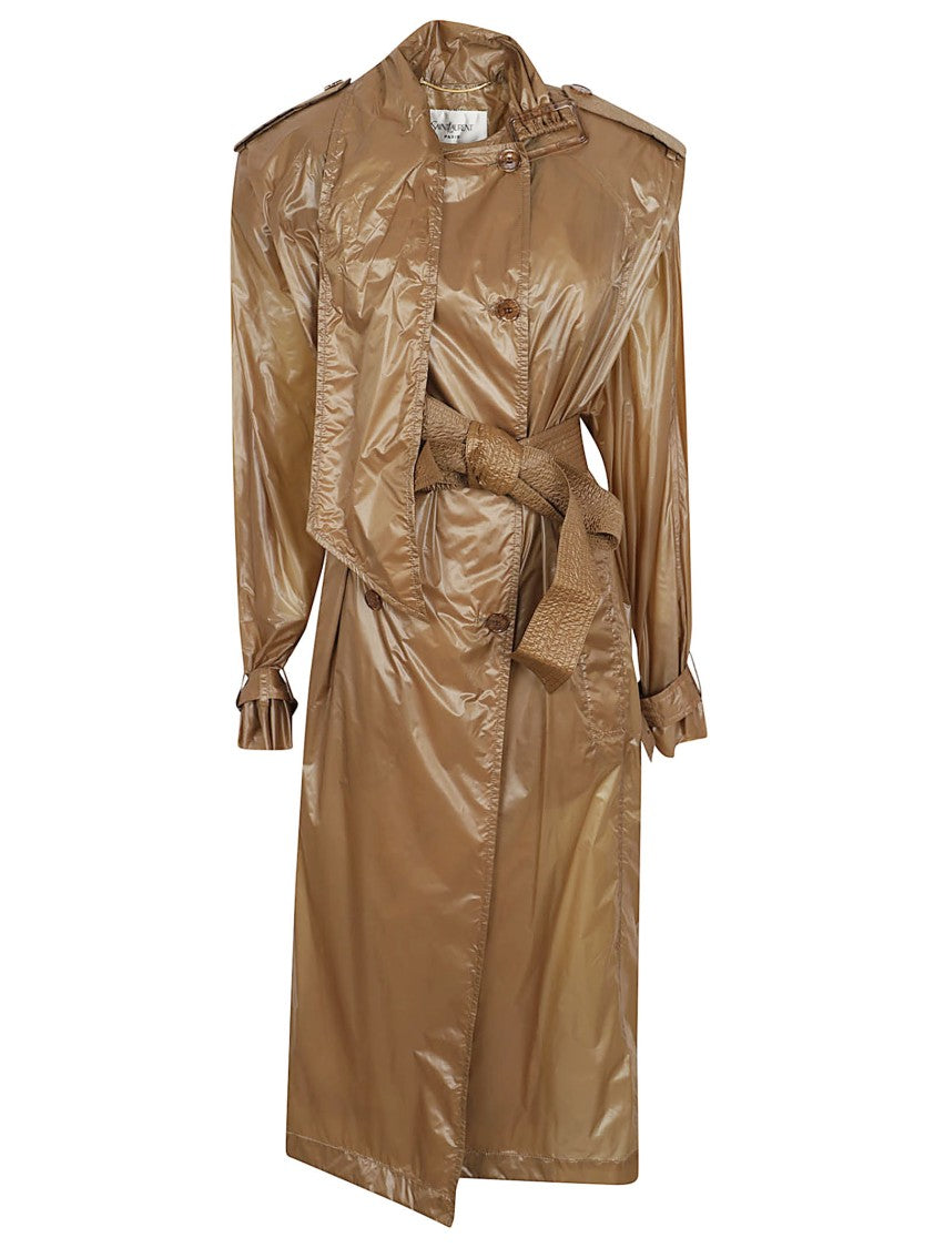 Saint Laurent Glossy Structured Coat With Padded Shoulders