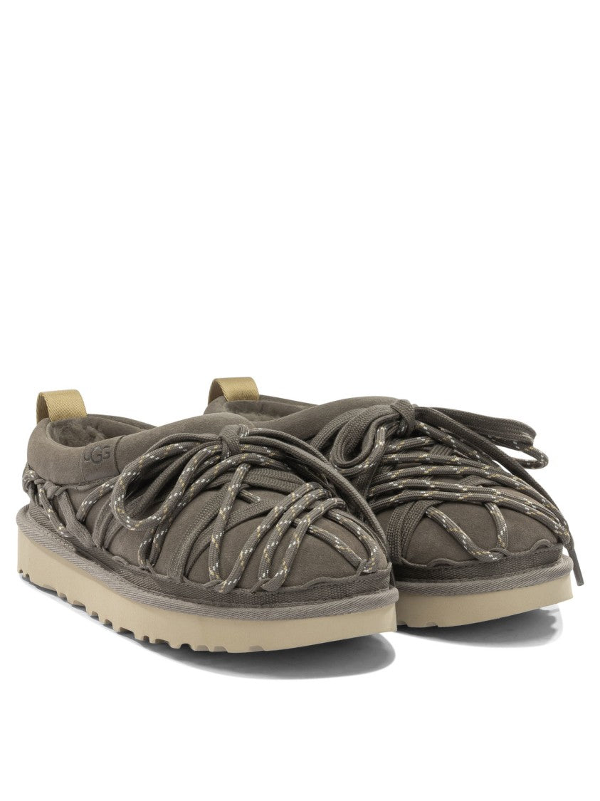 Ugg Suede Loafers With Intricate Rope Detailing And Bow Accent