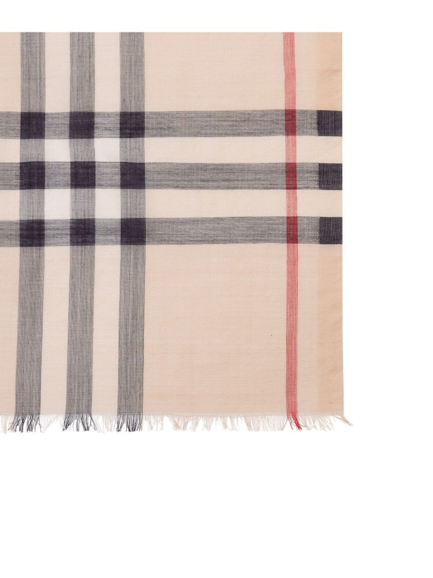 Burberry Classic Check Pattern Fringed Wool Scarf