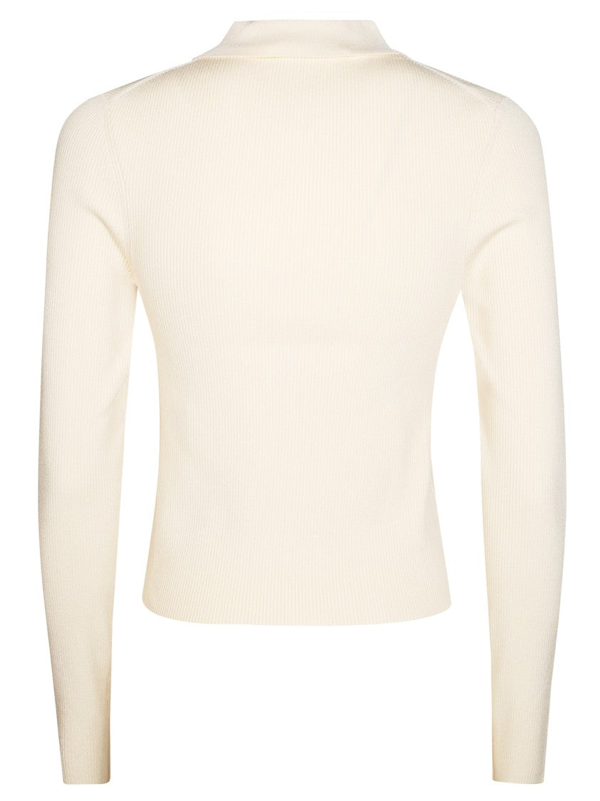 Victoria Beckham Ribbed Knit Fitted Polo Shirt