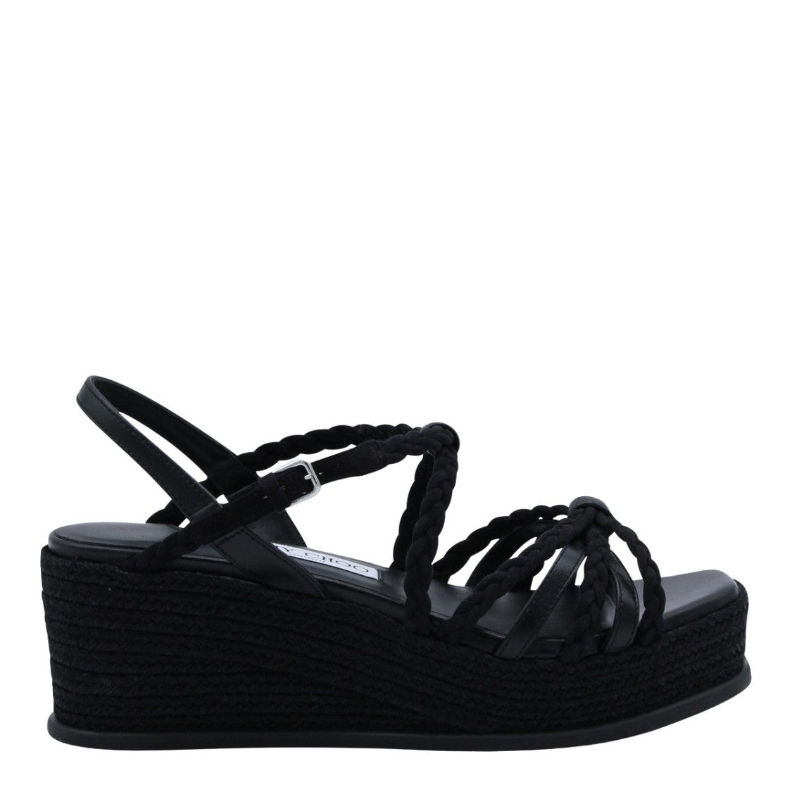 Jimmy Choo Braided Strap Black Wedge Flats