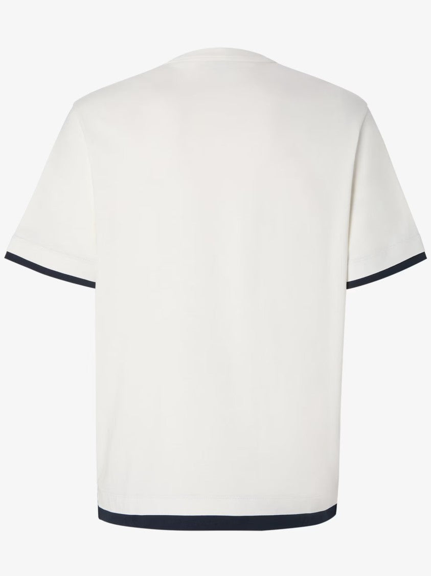 Fendi Boxy-Fit White T-Shirt With Navy Blue Trim And Geometric Logo