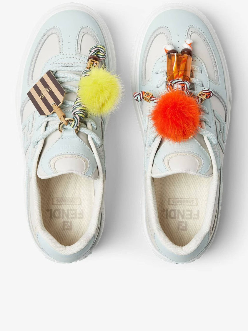 Fendi Pastel Blue And Cream Leather Sneakers With Detachable Accessories