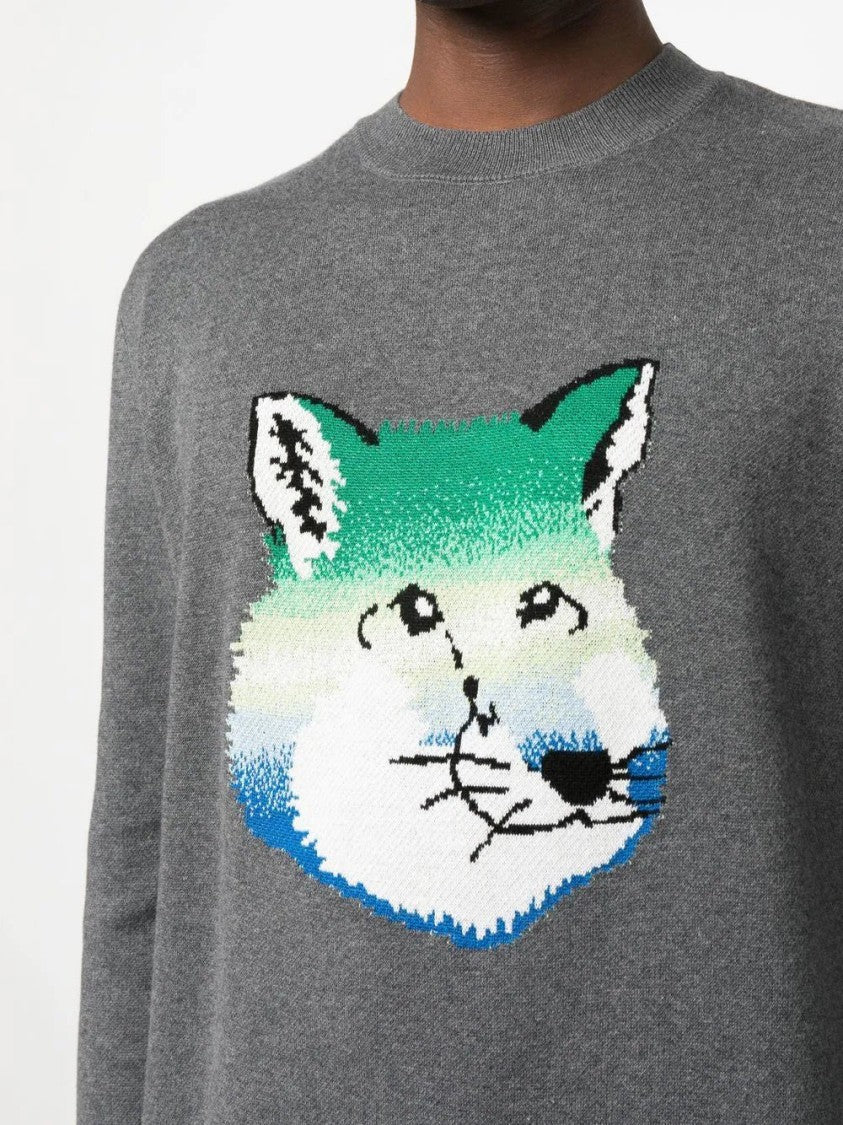 Maison Kitsuné Dark Grey Vibrant Fox Head Intarsia Pullover