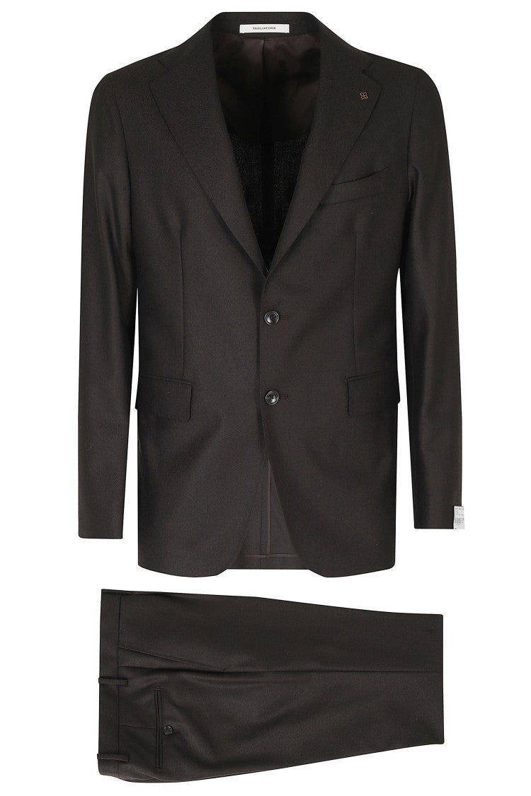 Tagliatore Dark Brown Single-Breasted One-Pleat Flannel Wool-Blend Suit