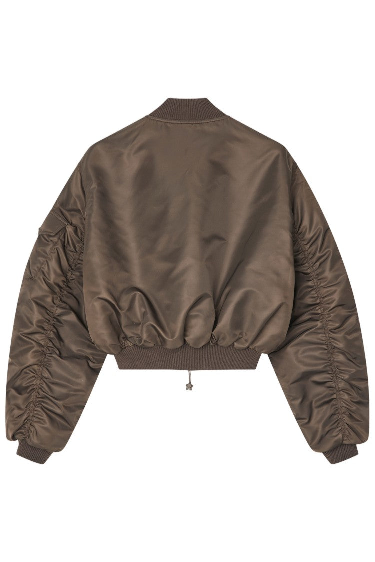 Cecilie Bahnsen Cropped Technical Nylon Bomber Jacket With Gathered Sleeves