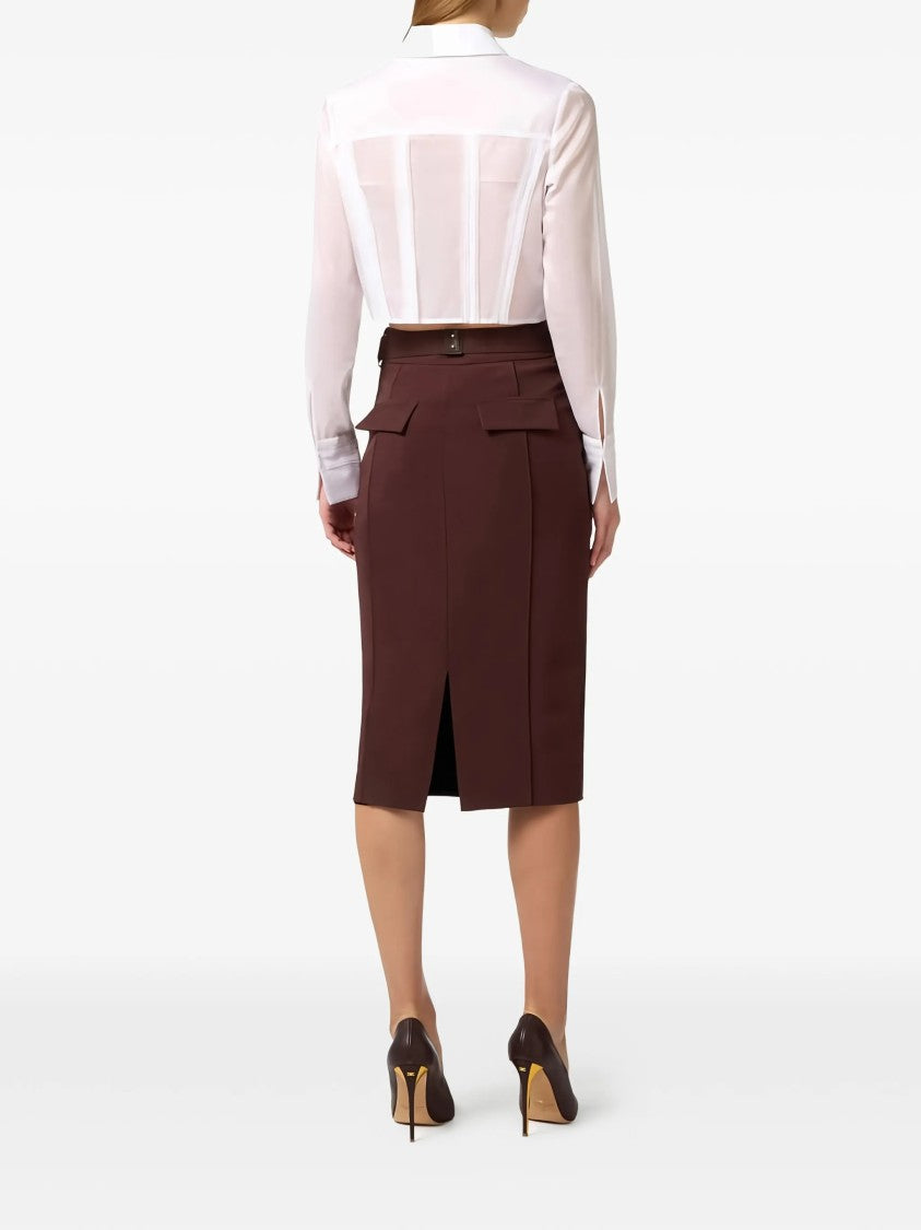 Elisabetta Franchi Pencil Skirt With Gold Buckle And Seam Detailing