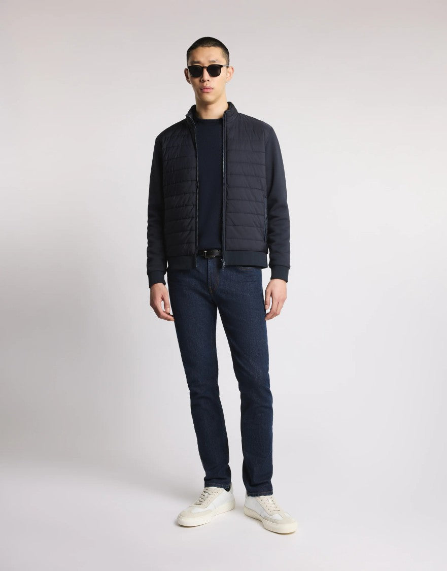 Fay Navy Quilted Casual Jacket With Stand Collar