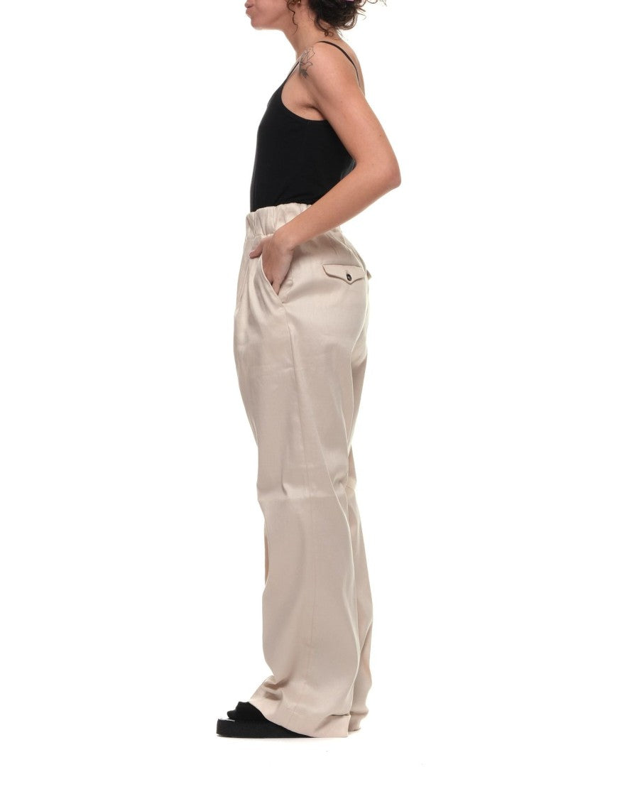 Nine In The Morning Ivory Cara Linen-Blend Wide-Leg Pants