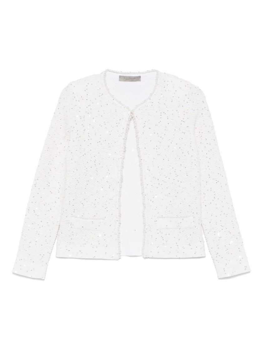 Dexterior Textured Ivory Jacket With Embellishments