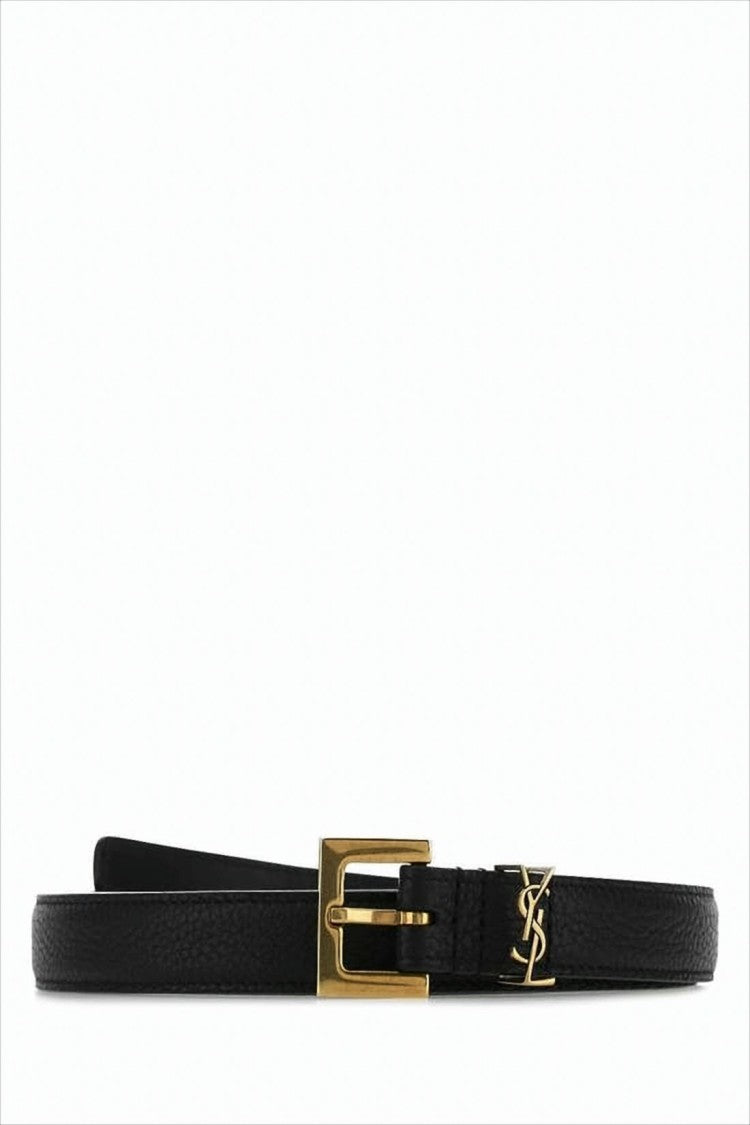 Saint Laurent Textured Calf Leather Belt With Polished Gold-Tone Buckle
