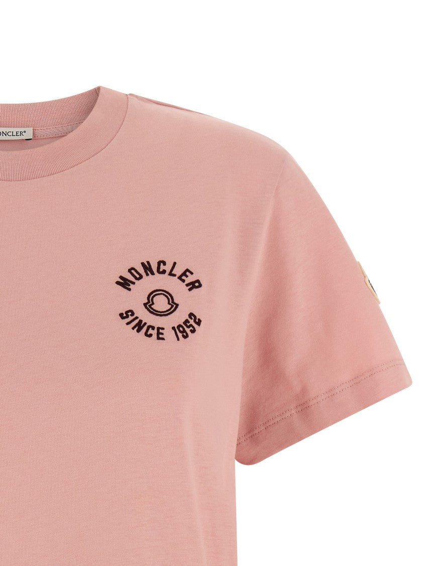 Moncler Embroidered Logo Crewneck T-Shirt In Soft Pink
