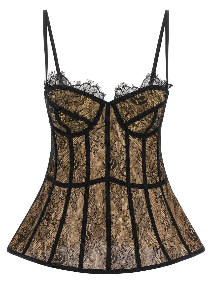 Giuseppe Di Morabito Lace Overlay Bustier Top With Flared Silhouette And Scalloped Edges
