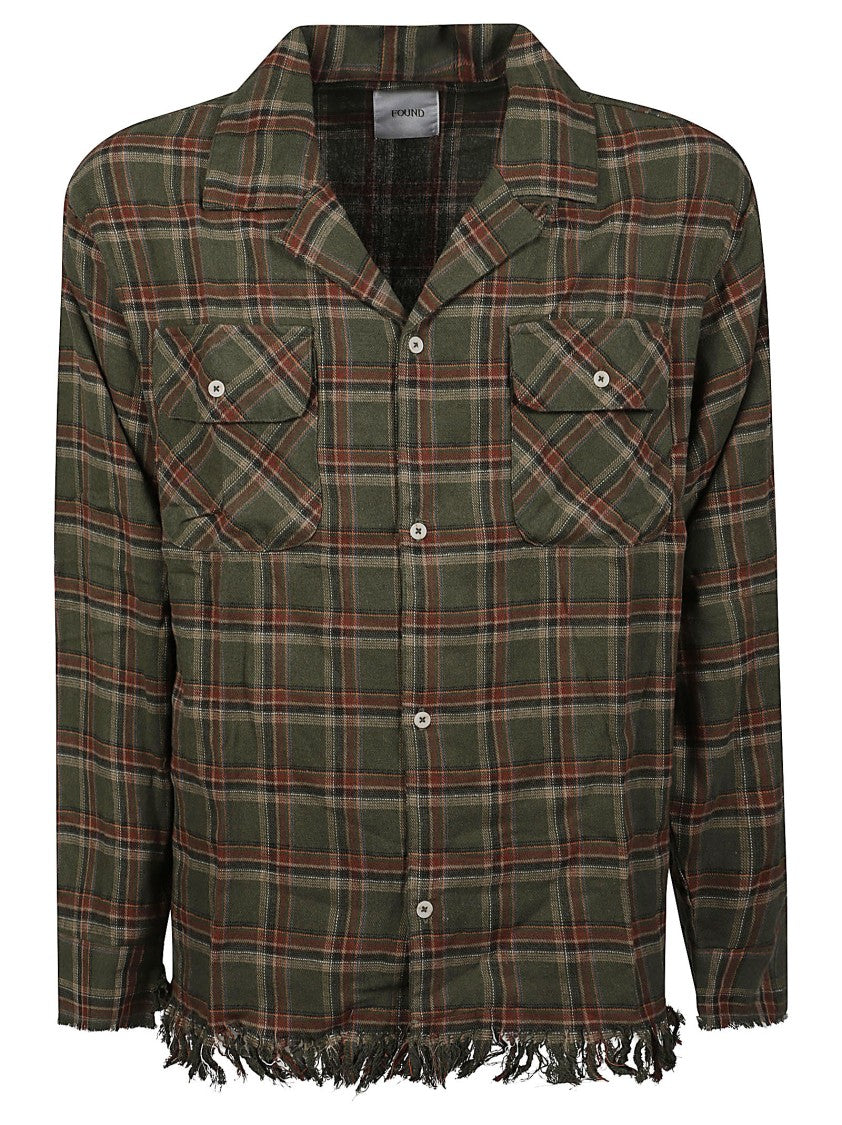 Found Raw Cut Fringe Plaid Cotton Shirt