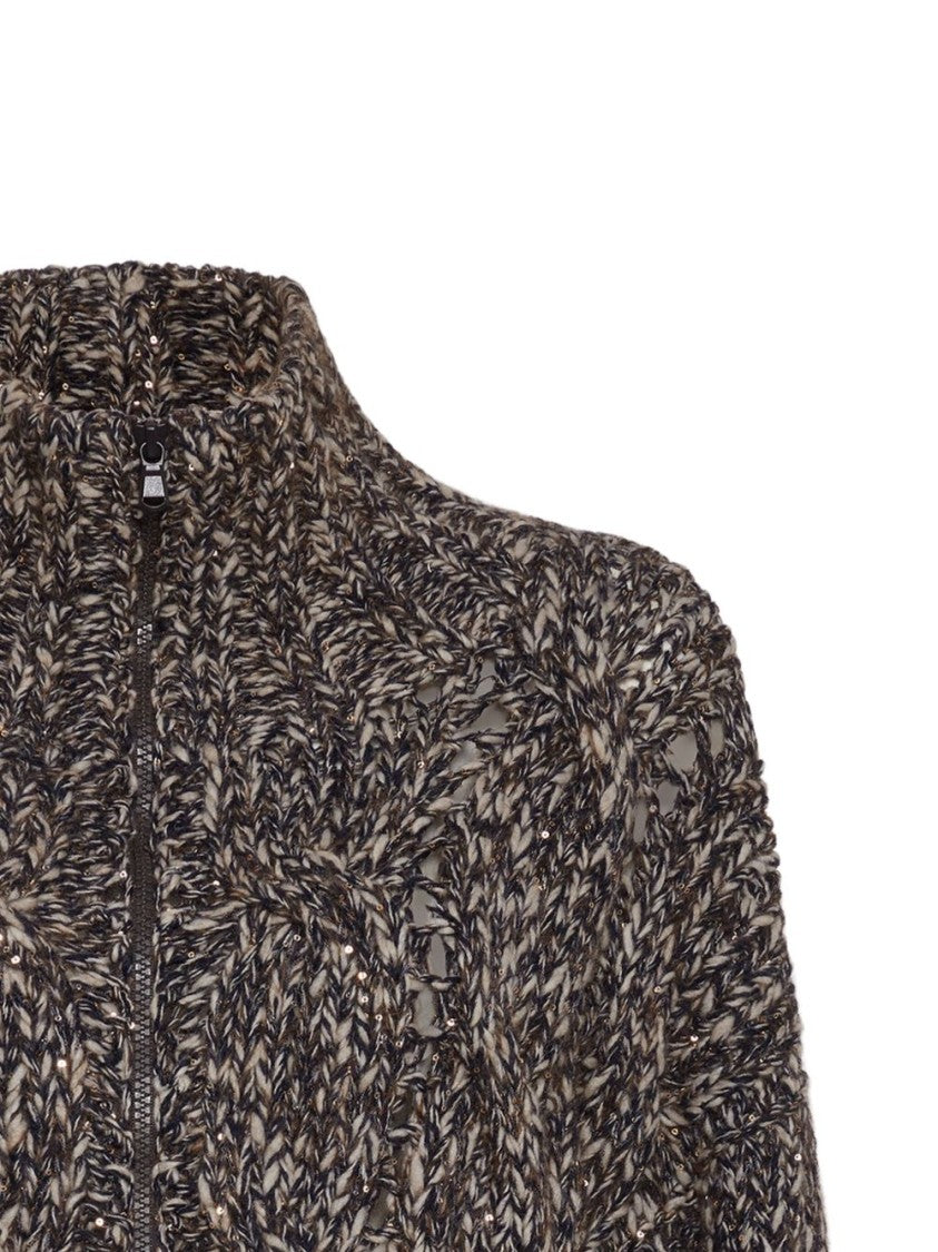 Brunello Cucinelli High Collar Textured Knit Sweater