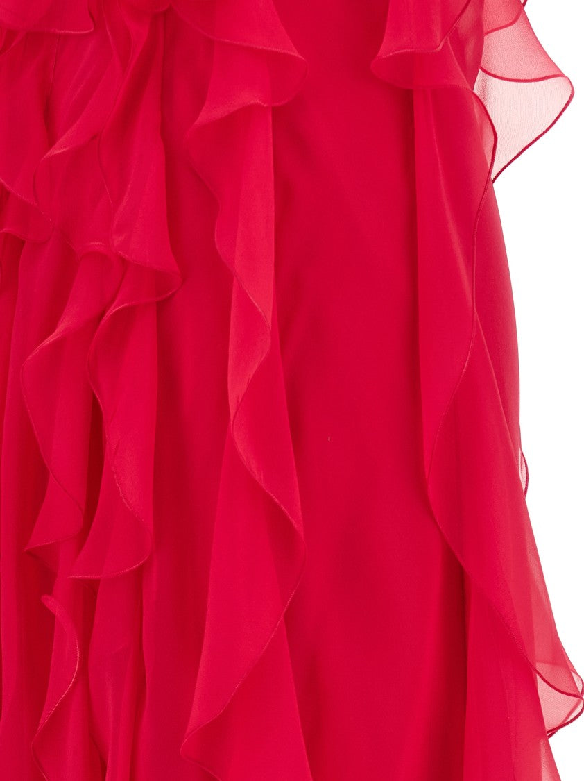 Alberta Ferretti Long Silk Chiffon Maxi Dress With Petticoat