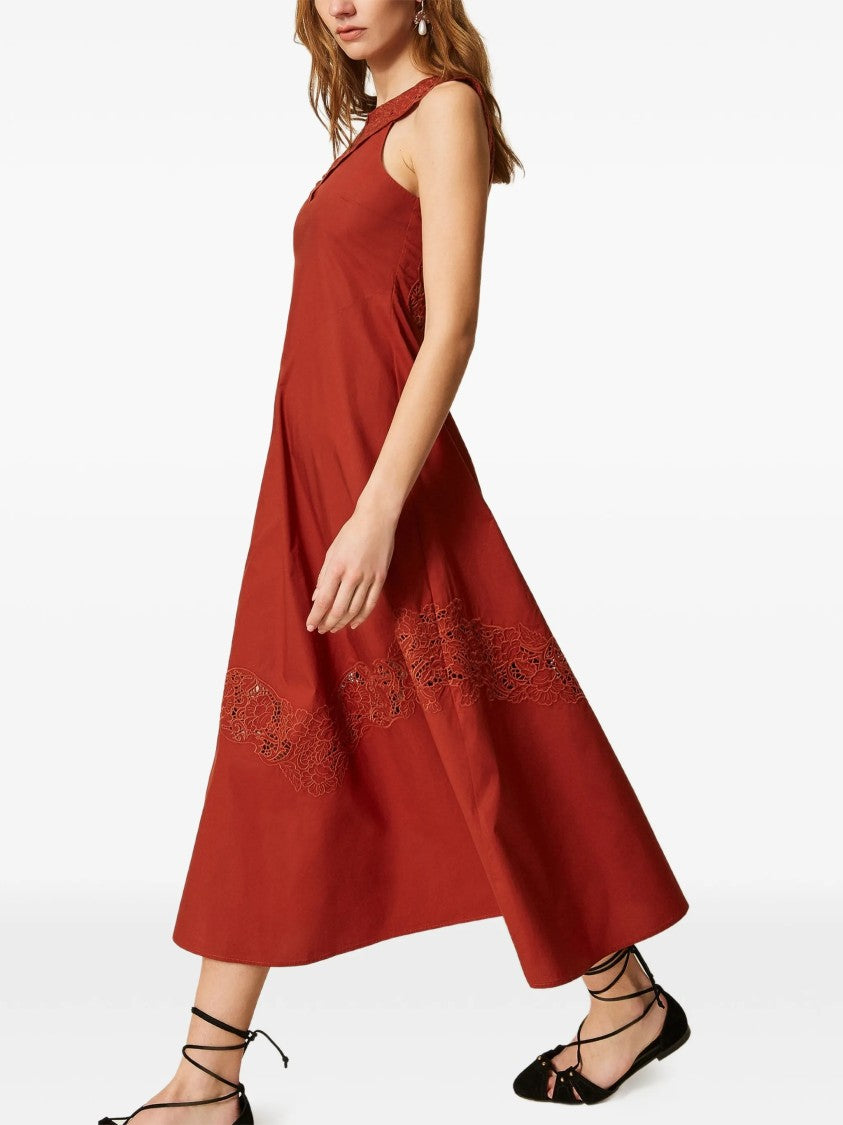 Twin-Set Rust Sleeveless Lace Midi Dress