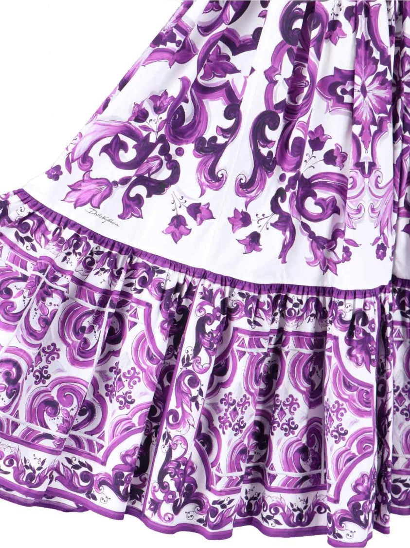 Dolce & Gabbana Printed Pleated Maxi Skirt – Purple