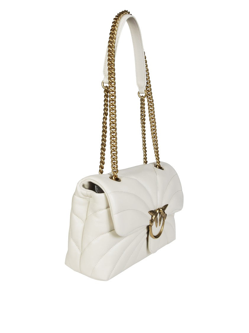 Pinko White Quilted Leather Shoulder Bag With Gold-Tone Clasp