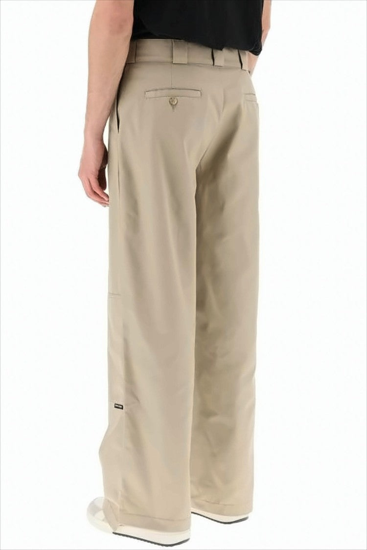 Palm Angels Beige Straight-Leg Pants With Branding
