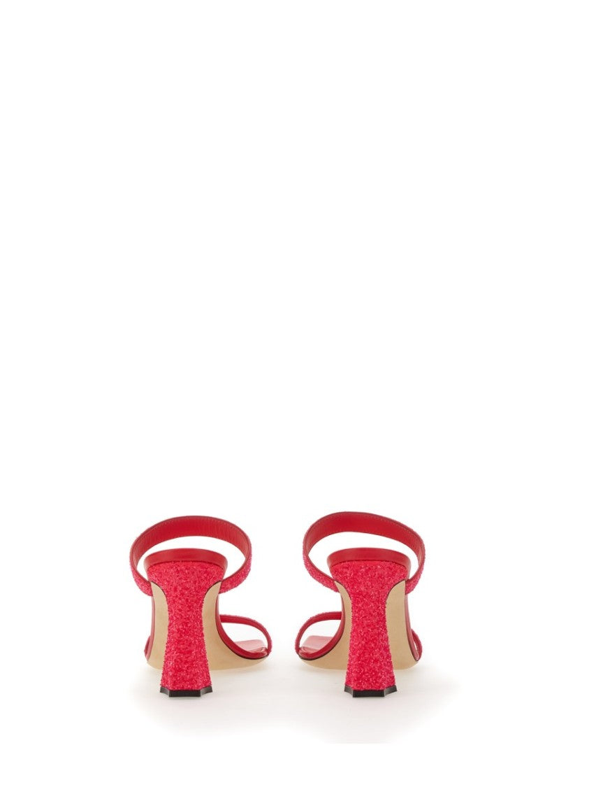 Giuseppe Zanotti Glitter-Embellished Red Mules With Square Toe
