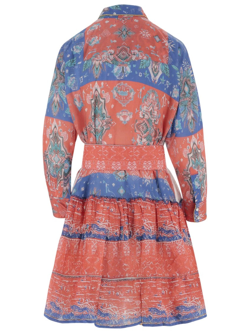 Pep's Cannes Cotton Mini Dress With Geometric Print And Ruffled Skirt